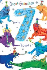 Great Grandson 7th Birthday Card Age 7 Iguanas 9" x 6" Lovely Verse