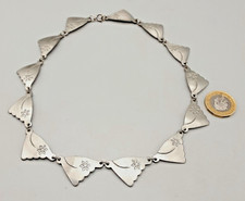 Vintage O.B.I. Tinn Norway Pewter Collar Necklace with Impressed Flower - Scandi