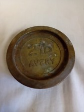 Vintage Avery Brass 2lb round Weight two pound uncleaned condition Solid