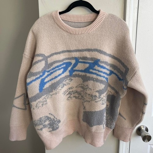 Oversized graphic knit sweater - oversized,