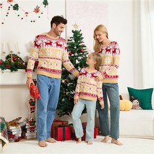 UK Christmas Family Matching Jumper Adult Kids Xmas Knitted Sweater Reindeer Top