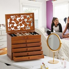 Small Desktop Wooden Storage Unit Jewellery Trinket Box Cabinet Display Shelves