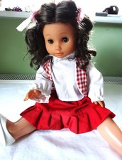 VINTAGE UNBRANDED DARK HAIRED 50 CM DOLL WITH ORIGINAL CLOTHES