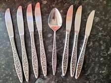 6 Vintage VINERS Stainless Steel MOSAIC Dinner Table Knives Cutlery