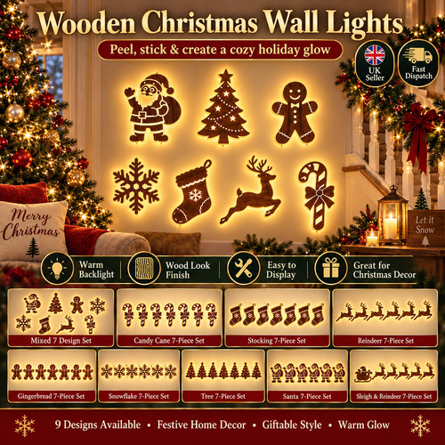 7pcs led christmas - wooden, wall