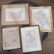 3 Antique Vintage Framed Lithograph Maps Of  Lincolnshire Cambridgeshire Suffolk