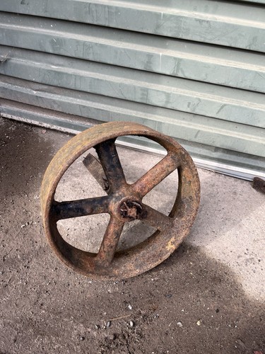 Vintage cast iron cart wheel - iron,