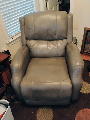 Gray leather power recliner - leather,