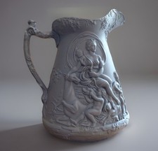 Antique Edward Walley BLUE Diana JUG Cherub Cobridge Staffordshire 8”