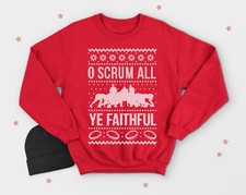 O Scrum All Ye Faithful Christmas Jumper Sweater Funny Rugby Wales England Men's
