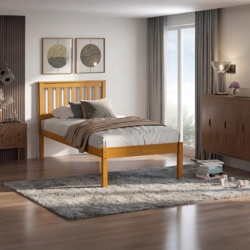 Pine wooden bed - bed, wood