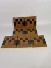 Set Of 7 Vintage Handmade Mosaic Pattern Lacquered Wood Coasters MCM
