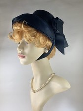 Handmade Vintage Victorian Style Bonnet Black With  Ribbon & Dark Blue Surround 