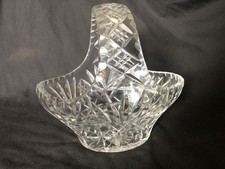 Vintage Cut Crystal Glass Basket Shaped Fruit Bowl / Flower Vase Centerpiece