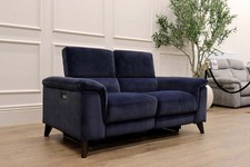 BARKER & STONEHOUSE Dakota Ink Blue Fabric Dual Power Reclining 2 Seat Sofa