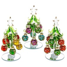 Beautiful, small, glass Christmas Tree, decorated with coloured, glittered baub