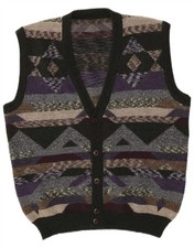 C & A Mens Sleeveless Cardigan Sweater Large Green Geometric Acrylic LA05