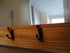 Mirror Enclosed In Handmade Wooden Surround Soild With Coat Hooks  Wall Mounted