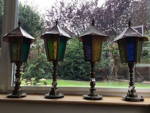 Four similar brass lamp - similar, stands