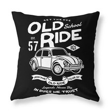 Old School VW Beetle FILLED CUSHION Zip Designer Black