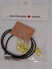 Yellow Retro 90s Dummy Earrings And Necklace Set 