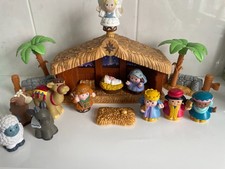 COMPLETE HAPPY LAND NATIVITY PLAY SET WITH BARN VINTAGE PLAYS MUSIC LIGHTS UP ++