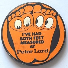 Peter Lord Shoes Vintage Pin Badge Promo Shop Retailer Footwear Feet Advertising
