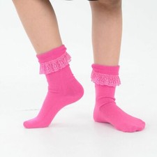 Girls Frilly Lace Plain Ankle