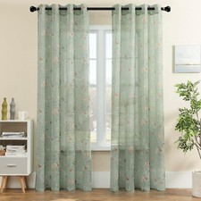 Sage Green Light Filtering Curtains Set of 2 Semi-Sheer Eyelet Panels-84" drop