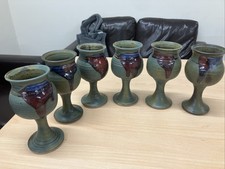 6 Stoneware Wine Goblets By