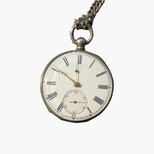 Antique Silver Key-Wind Pocket Watch with Chain & Key – Spares/Repair