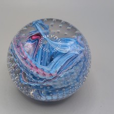 Whitefriars Large Swirl Paperweight Blue and Pink Small Controlled Bubbles 