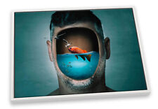 Fish Tank Face Funny Bathroom Turquoise CANVAS FLOATER FRAME Wall Art Print