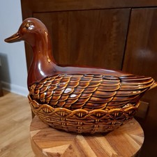 Vintage Portmeirion Hen On Nest Duck Brown Glazed Ceramic Size 1 Egg Holder