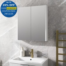 Bathroom Mirror Cabinet 2 Door Storage Cupboard Modern Wall Mounted White 600mm