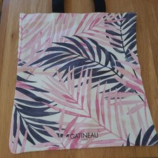 Gatineau Paris Pink & inkey black Palm Leaf Print Summer Beach Canvas Tote Bag