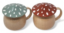 Mushroom Shaped Ceramic Mugs with Lids - Speckled Finish - Set of 2