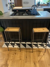 Handmade Minimalistic Solid Wood & Metal Bar Stool