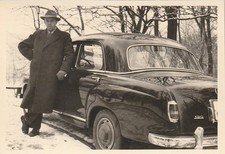 Vintage Photo Man with 190s Mercedes Benz Pontoon Car Vintage Passenger Car