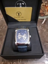Talis Co Chronograph Moonphase Swiss Watch SILVER Case With Blue STRAP *NewBoxed
