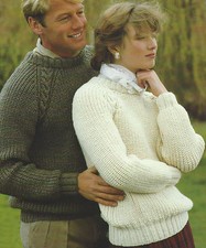 Easy Knit Ladies & Mens Raglan Sweater Aran Knitting Pattern 32-44" 613