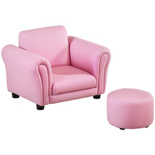 HOMCOM Kids Sofa Set, 2 Piece Children Armchair with Stool Nursery Pink