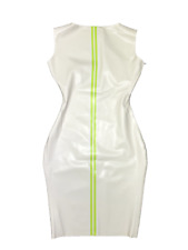 Latex Rubber Womens Couture Pencil Dress with Neon Back Stripes S/M in Oyster