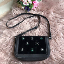Women’s Cath Kidston Bag Crossbody Black Velvet Front With Embellishment Floral