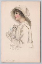 Pearle Fidler lady in hat holding Brussels Griffon dog 1912