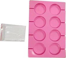 8 CapacityJumbo Round Silicone Lollipop Molds,Chocolate Hard Candy Mold with 20p