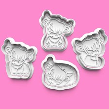 Highland Cow Cookie Cutter Set (4 pcs) | Scottish-Themed Baking | PLA