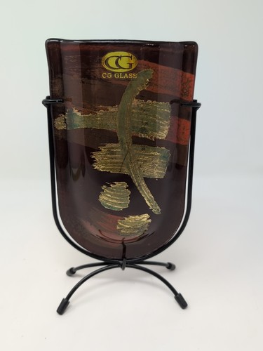 Glass vase signed - glass,
