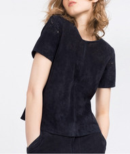 Zara Suede Leather T-Shirt /Blouse  size 8 