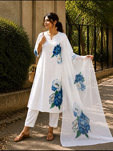 Women white floral salwar - white,